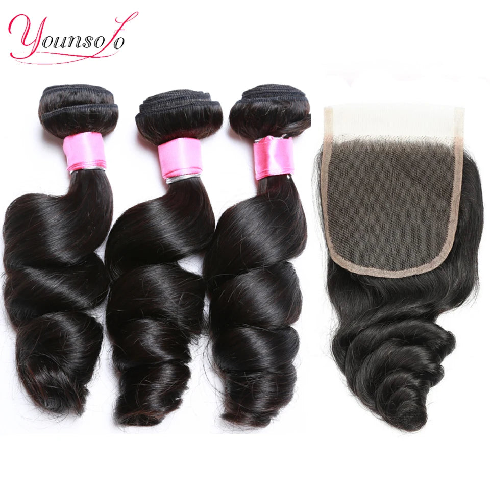 Brazilian Human Hair Loose Wave Bundles With Closure