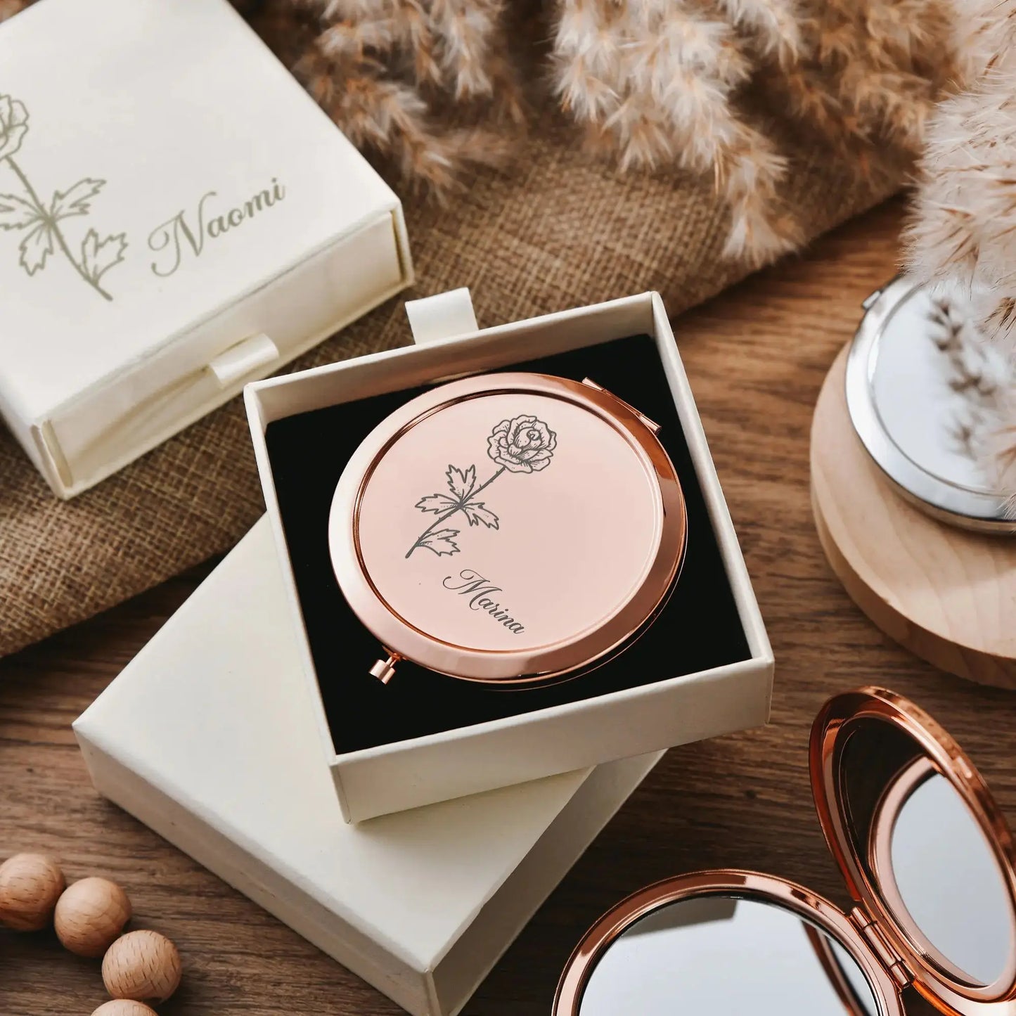 Personalized Compact Makeup Mirror with Matching Box Custom Pocket Mirror for Birthday Party Favor, Wedding Favors, Bridesmaids Gift