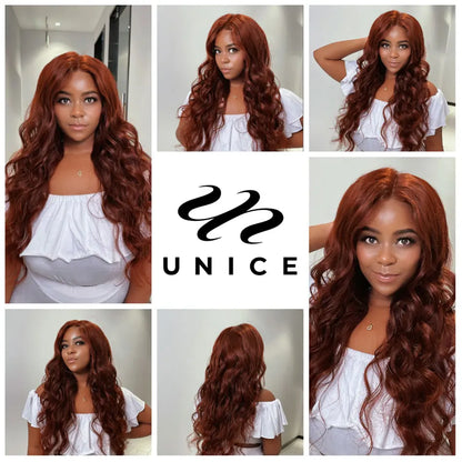 UNice Reddish Brown Body Wave Human Hair Bundles With Closure 100% Human Hair