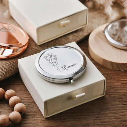 Personalized Compact Makeup Mirror with Matching Box Custom Pocket Mirror for Birthday Party Favor, Wedding Favors, Bridesmaids Gift