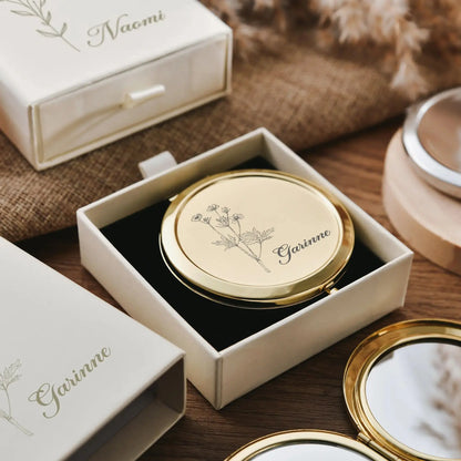 Personalized Compact Makeup Mirror with Matching Box Custom Pocket Mirror for Birthday Party Favor, Wedding Favors, Bridesmaids Gift